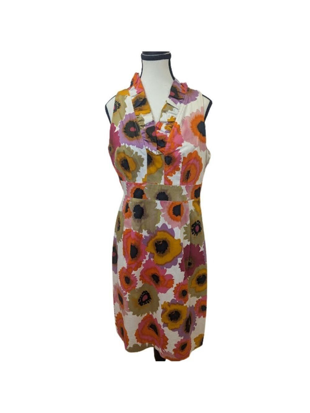 Garden-Party Floral Dress Cotton | London Style | Ruffle V-Neck Print | Size 10